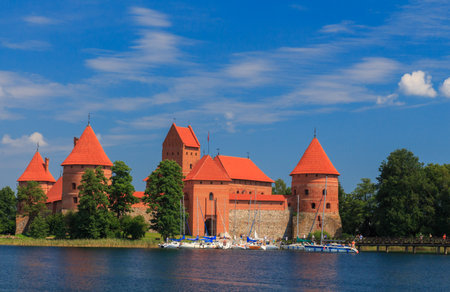 Trakai, Lithuania - 15 July , 2014: Europe's only castle on the lake built in the style of Gothic architecture. A popular place for recreation and tourism.のeditorial素材