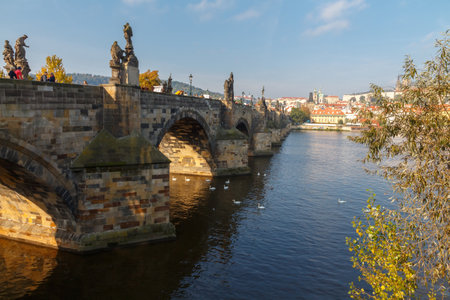 Prague, Czech Republic - October 6, 2014: Charles Bridge in Prague. One of the oldest bridges in Europe. The most visited place in Prague.のeditorial素材
