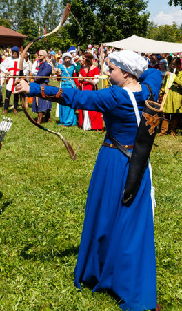 Dudutki, Belarus - July 19, 2014: International Festival of medieval culture and music "Our Grunwald".のeditorial素材