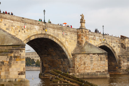 Prague, Czech Republic - October 2, 2014: Charles Bridge in Prague. One of the oldest bridges in Europe. The most visited place in Prague.のeditorial素材