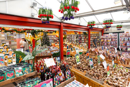 Amsterdam, Netherlands - July 30, 2014: The famous floating flower market. One of the main attractions Amtserdama.のeditorial素材