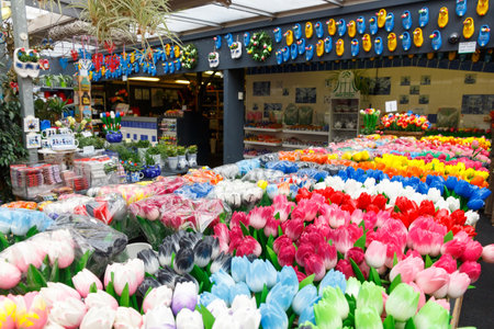 Amsterdam, Netherlands - July 30, 2014: The famous floating flower market. One of the main attractions Amtserdama.のeditorial素材