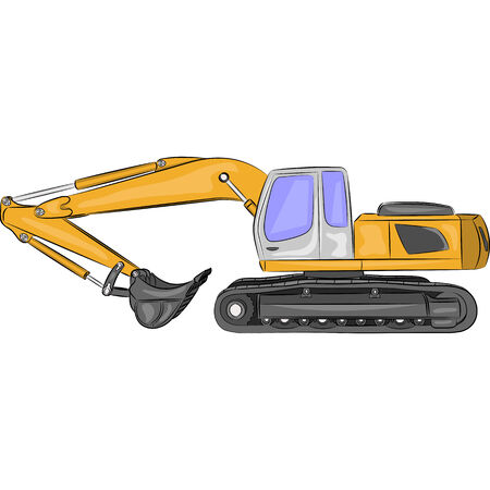 heavy tracked excavator with bucket isolated on white backgroundのイラスト素材