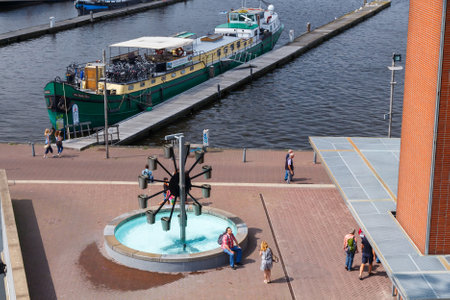 Amsterdam, Netherlands - July 31, 2014: The largest educational museum of science and technology. On the roof of which is a children's park with cascading fountains.のeditorial素材