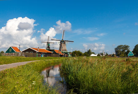Amsterdam, Netherlands - August 4, 2014: Traditional dutch windmills Netherlands.のeditorial素材