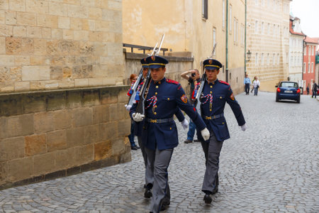 Prague, Czech Republic - September 30, 2014: Typical old street in the center of Prague.のeditorial素材
