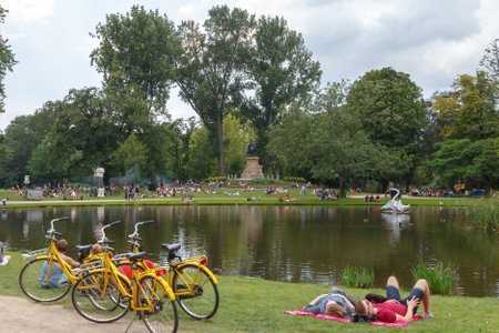 Amsterdam, Netherlands - August 5, 2014: Vondelpark favorite place for rest and walking residents and tourists.のeditorial素材