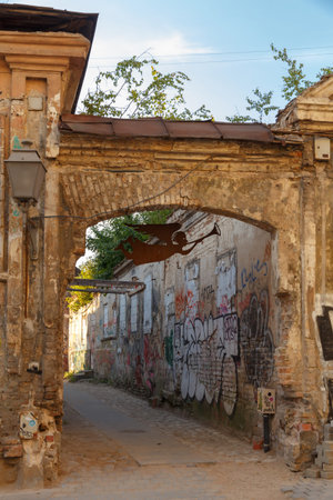 Vilnius, Lithuania - July 27, 2014:  City streets in the old part of Vilnius.のeditorial素材