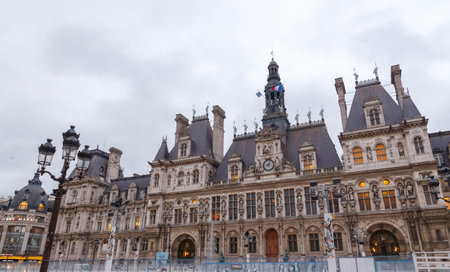 Paris, France - December 21, 2014: Hotel-de-Ville (City Hall) in Paris - an office building in the center of Praizha. Located on the former Place de Greve.のeditorial素材