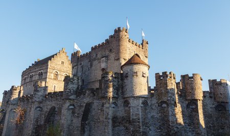 Ghent, Belgium - December 30, 2014: The historic center of Gent.Castle and fortress Count of Flanders.  Built in 868, today a popular tourist attraction and museum.のeditorial素材