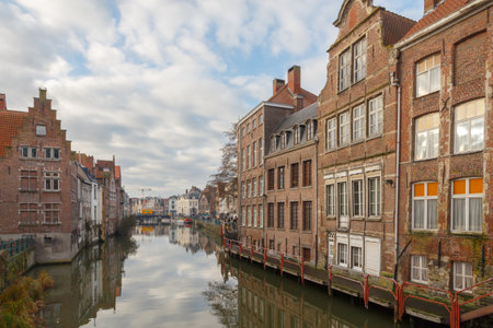 Traditional old Belgian houses built along the canals of Ghent.のeditorial素材