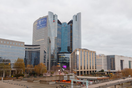 Paris, France - December 21, 2014: Modern architecture of the La Defense district. La Defense is the major business district of the Paris.のeditorial素材
