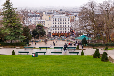 Paris, France - December 19 ,2014:  View of Paris from the observation platform of Montmartre. Montmartre hill, one of the highest points in Paris.のeditorial素材