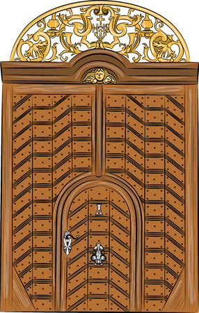 vector vintage wooden door with rivets isolated on white backgroundのイラスト素材