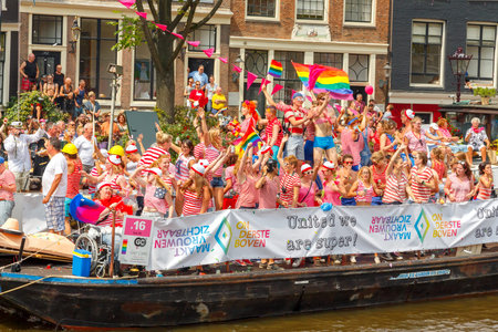 Amsterdam, Netherlands - August 2, 2014:  participants in the annual event for the protection of human rights and civil equality. Gay Pride 2014.のeditorial素材