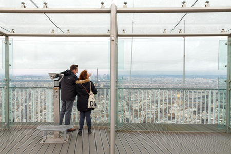 Paris, France - December 22, 2014: The observation deck at the Montparnasse Tower in Paris. One of...
