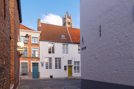 Bruges, Belgium - December 25, 2014: Ancient medieval streets in the historic center of Bruges. One of the attractions of the city.のeditorial素材