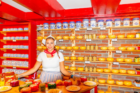 Amsterdam, Netherlands - July 30, 2014: Shop with the famous Dutch cheeses. Cheese - a traditional Dutch product.のeditorial素材