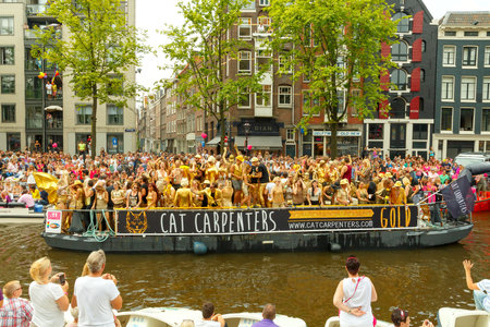 Amsterdam, Netherlands - August 2, 2014:  Participants of the annual event for the protection of the rights of gays, lesbians and civil equality.のeditorial素材