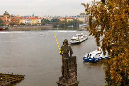 Prague, Czech Republic - September 30, 2014: Charles Bridge in Prague. One of the oldest bridges in Europe. The most visited place in Prague.のeditorial素材