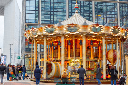 Paris France  December 21 2014: Traditional French carousel in the area of La Defense. Paris.のeditorial素材