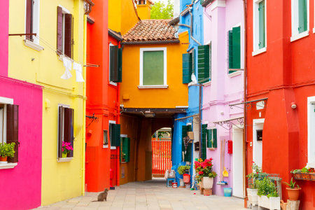 Burano. The island in the lagoon near Venice. Famous tourist attraction. Famous for its colorful houses and lace.の写真素材