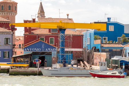 Venice Italy May 21 2015: A small repair yard on the island of Burano. The island is accessible only by water.のeditorial素材