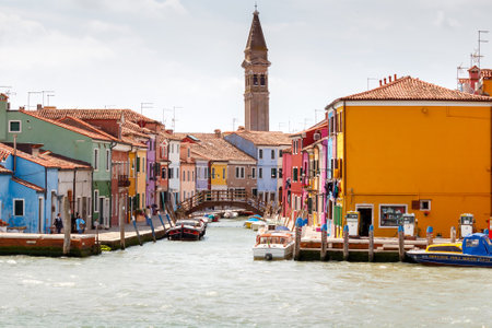 Venice Italy May 21 2015: The island in the lagoon near Venice. Famous tourist attraction. Famous for its colorful houses and lace.のeditorial素材