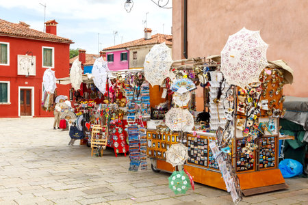 Venice Italy May 21 2015: The island in the lagoon near Venice. Famous tourist attraction. Famous for its colorful houses and lace.のeditorial素材