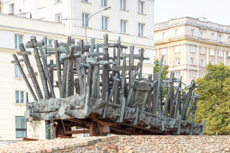 Warsaw, Poland - July 25, 2015: The monument was unveiled in 1995. He recalled the Poles deported and killed in Siberian labor camps in the Soviet Union.のeditorial素材