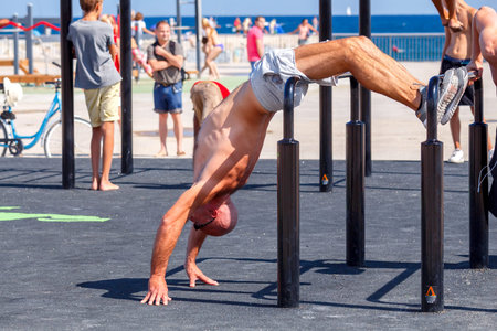 Barcelona, Spain - September 5, 2015: Barceloneta is one of the most popular city beaches of...