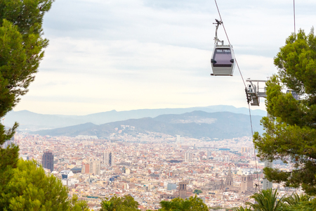 The cable car to the top of the hill of Montjuic in Barcelona.の写真素材