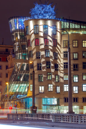 Prague, Czech Republic - December 23, 2015: The famous dancing house on a street in Prague Resslovoy. It is one of the main tourist attractions of the city.のeditorial素材