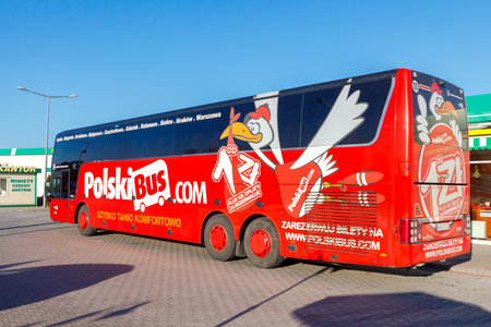 Warsaw, Poland - December 23, 2015: Polish bus company is one of the main passenger carriers in Poland. Volvo Buses are comfortable and roomy car.のeditorial素材