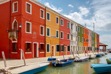 Burano, Italy - May 21 2015: The island in the lagoon near Venice. Famous tourist attraction. Famous for its colorful houses and lace.の写真素材