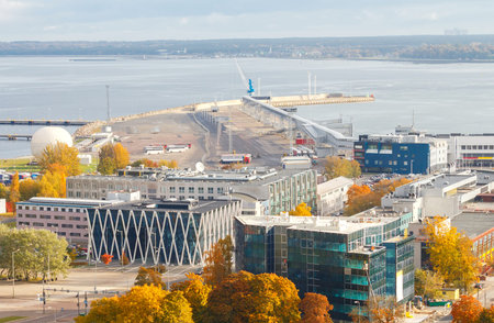 View of the sea passenger port and the pier for the reception of sea ferry in Tallinn. Estonia.の写真素材