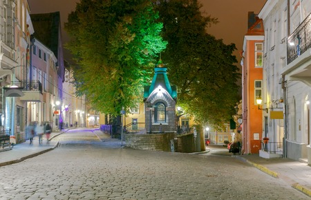 Night vintage Street in the Old Tallinn.の写真素材