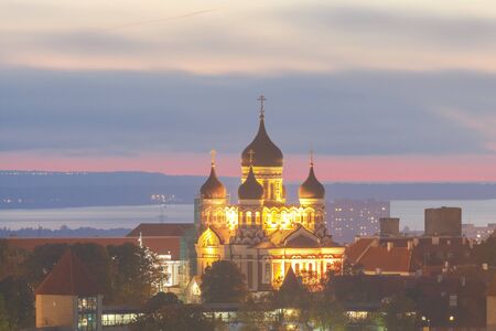 Alexander Nevsky Cathedral on Toompea hill at night.の写真素材