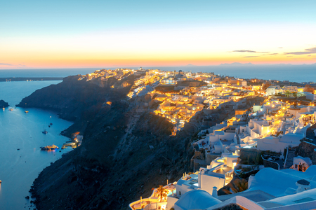 Beautiful night view of the village Oia, Santorini Island, Greece.の写真素材