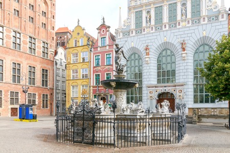 Neptune Fountain in the historic center of Gdansk.の写真素材