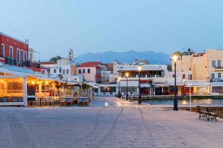 Old Venetian embankment and the bay at sunrise. Greece. Crete.の写真素材