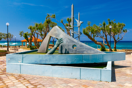 View of urban embankment and fountain in Chania. Greece. Crete.の写真素材