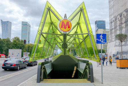 Warsaw, Poland - July 26, 2015: One of the main entrances of the subway station in the center of Warsaw.のeditorial素材