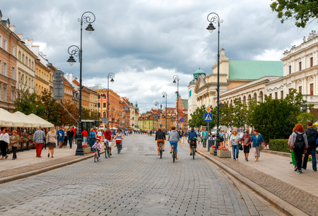 Warsaw, Poland - July 26, 2015: Bicycles are the most popular and environmentally friendly means of transportation in Warsaw.のeditorial素材