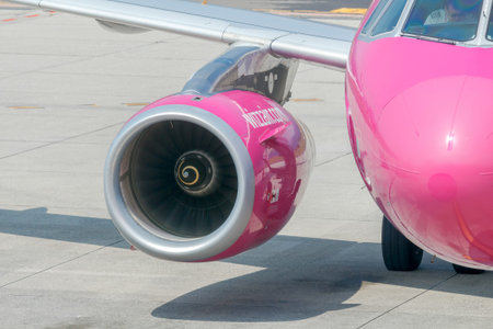 Bergamo, Italy - July 31, 2016: Wizz Air company aircraft at Bergamo airport. The company offers one...
