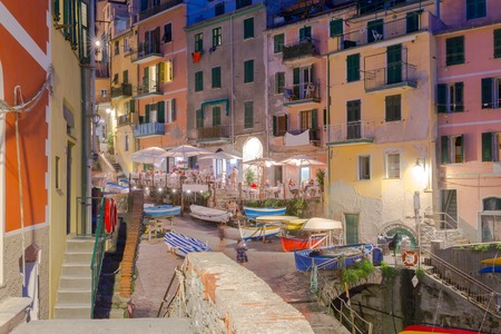Riomaggiore village in the Cinque Terre National Park on the sunset. Italy. Liguria.の写真素材