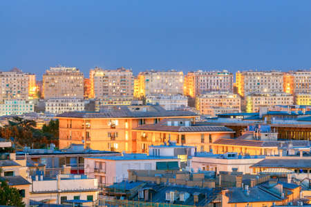 Aerial view of the Genoa in night lighting at sunset.の写真素材