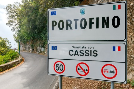 Traffic information sign about the town Portofino.の写真素材