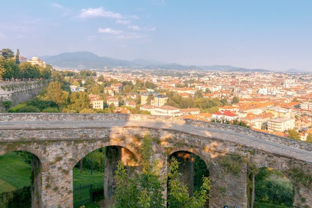 View of the historic part of the old medieval city of Bergamo. Italy. Lombardy.の写真素材