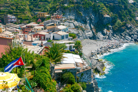 Colorful facades of the old houses in the village Vernazza. Cinque Terre National Park, Liguria,...